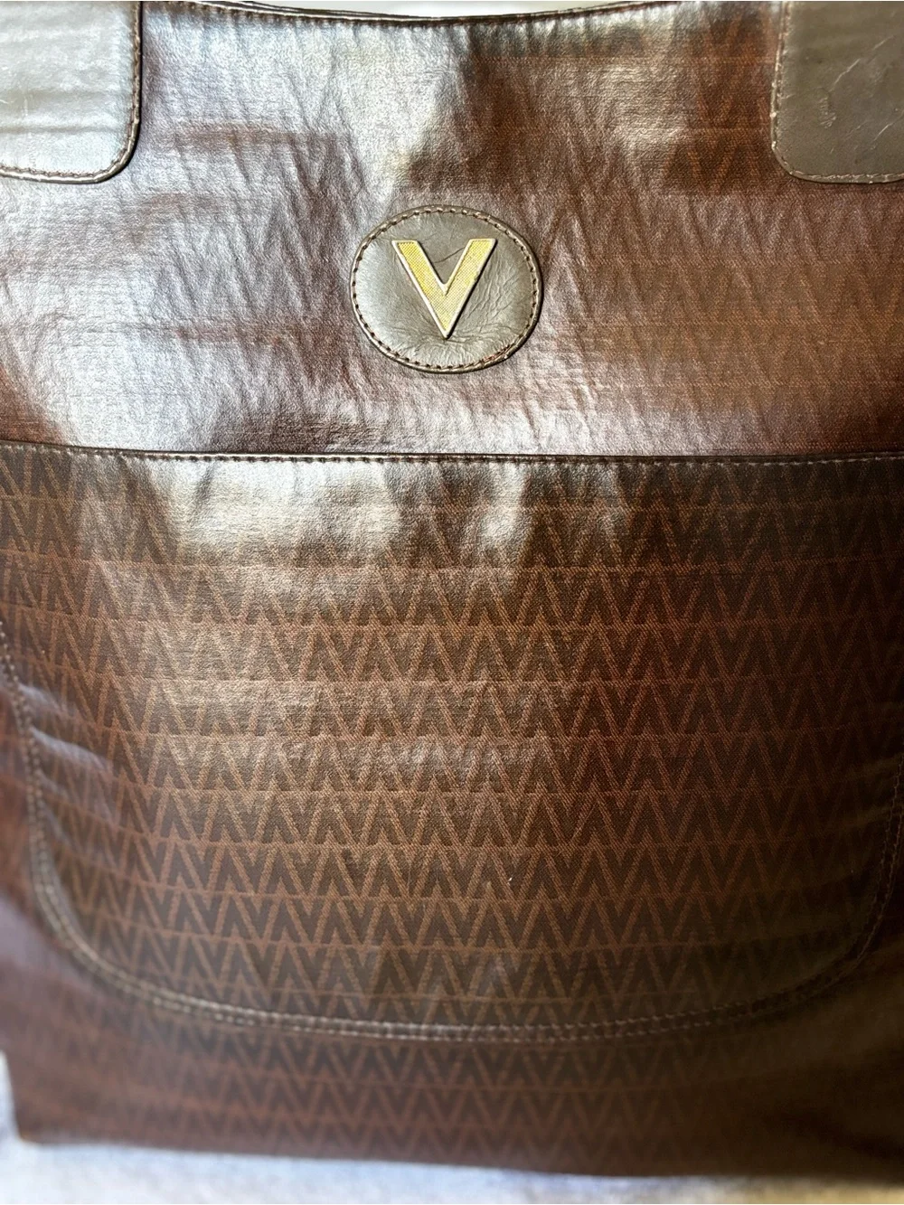 Mario Valentino Brown Tote Bag with Gold V Logo - Picture 2 of 5